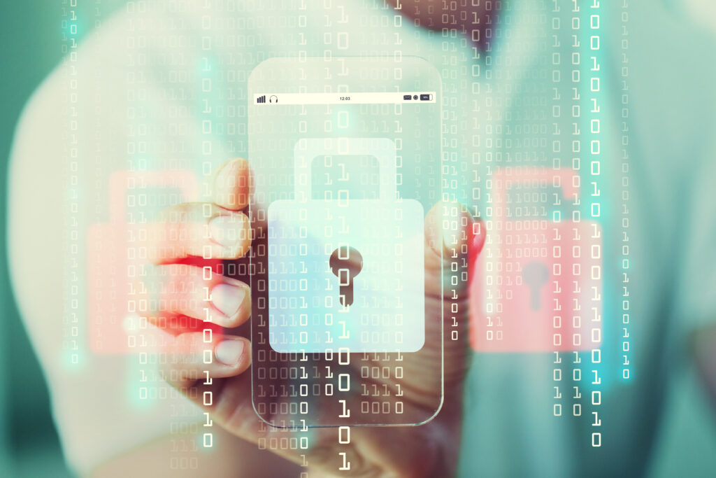 close up of hand with security lock on smartphone About Allmar